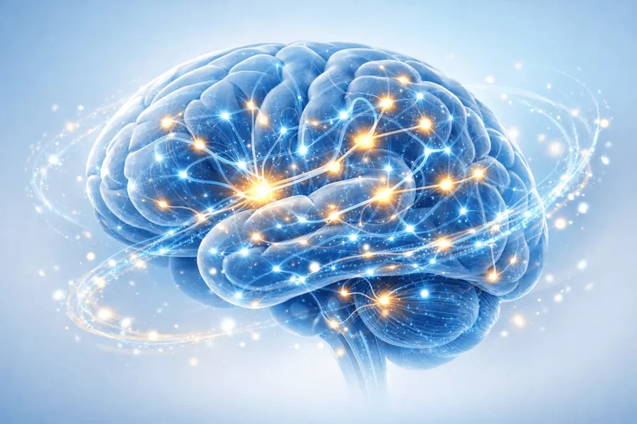 Illustration of glowing neural connections in the brain, the communication Brain Memory Keeper is designed to support